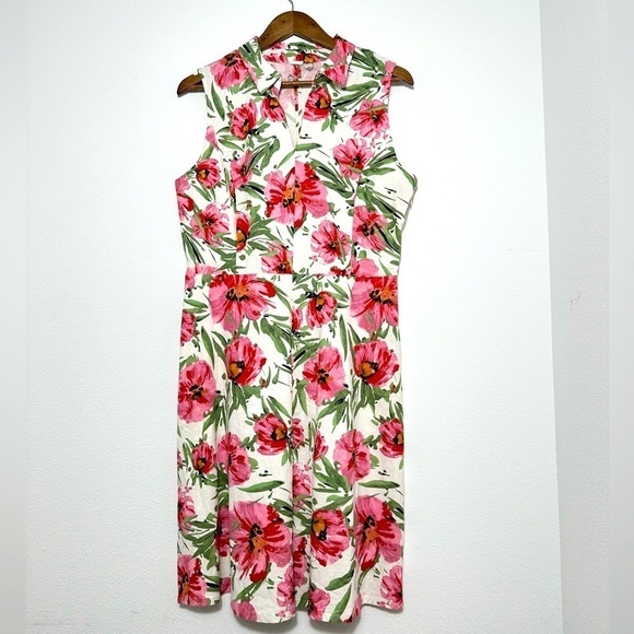 Tahari Size 12 Linen Blend Floral Collared Sheath Dress Bridal Shower Wedding - Picture 1 of 8